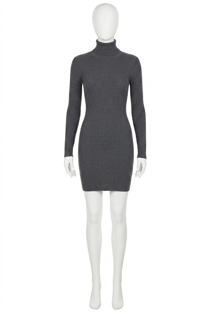 NEW ENZA COSTA silk sweater rib turtleneck mini dress in heather charcoal